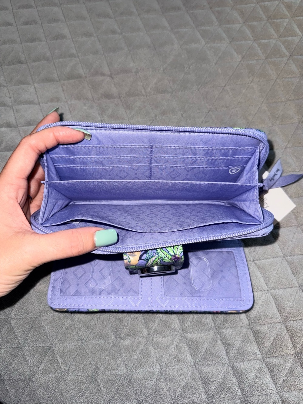 Vera Bradley Lavender Quilted Wallet with Sloth & Leaf Print - Picture 3 of 4